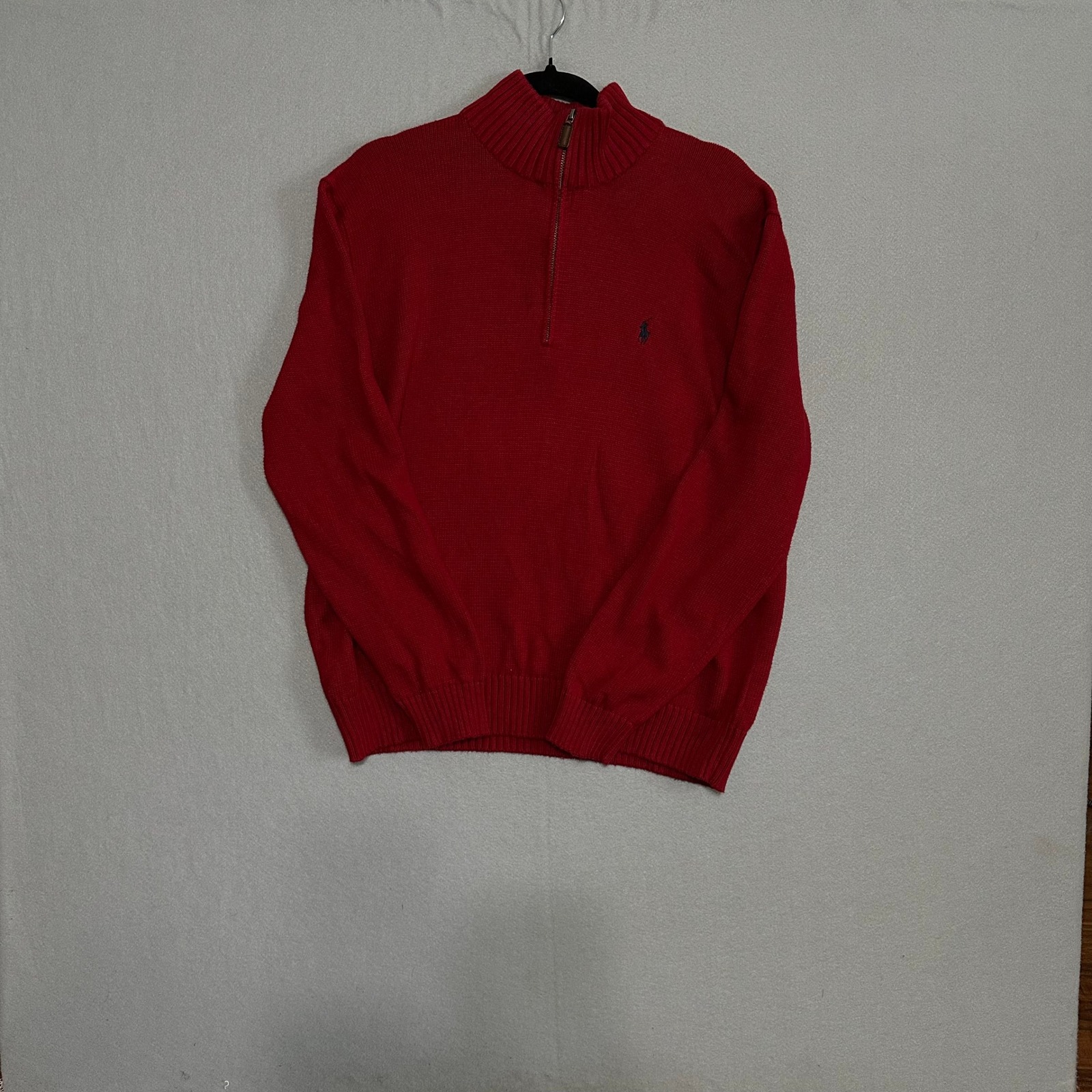 Polo Ralph Lauren Red 100 Cotton Quarter Zip Pullover Sweater Mens Large L
